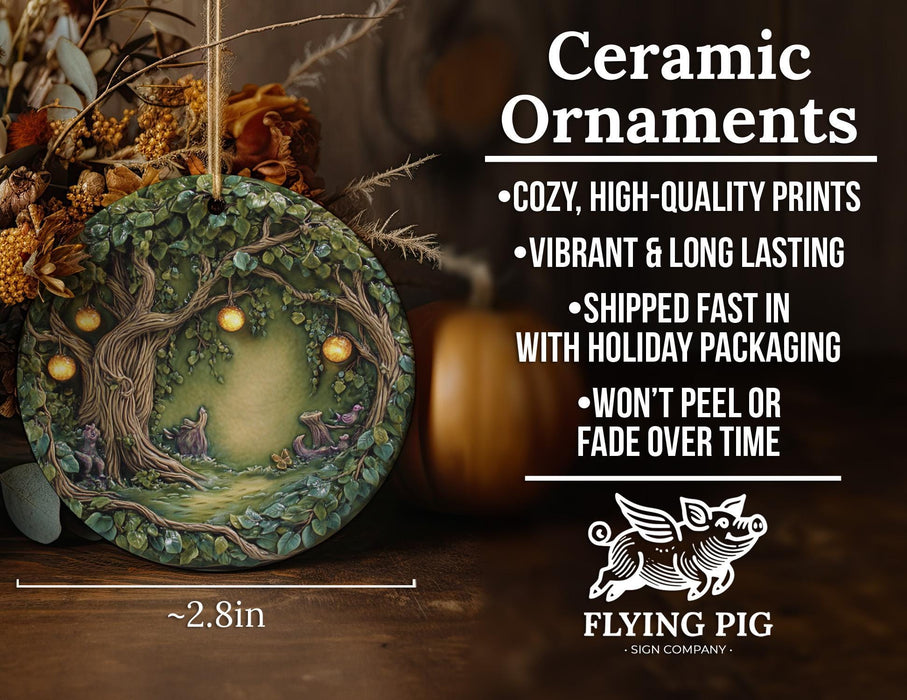 a ceramic ornament with a tree on it