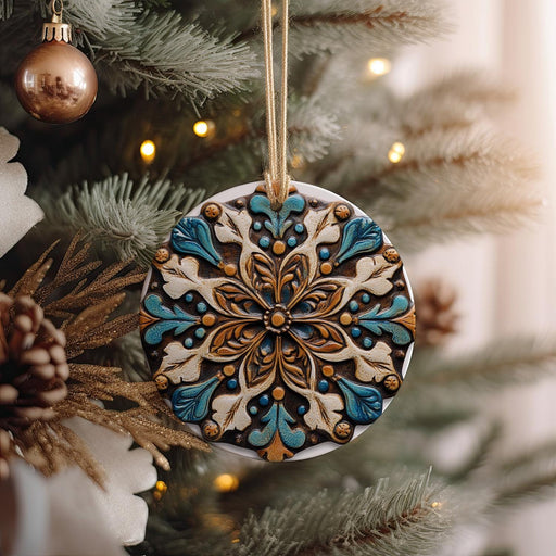 a wooden ornament hanging from a christmas tree