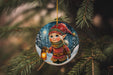 a christmas ornament hanging from a tree