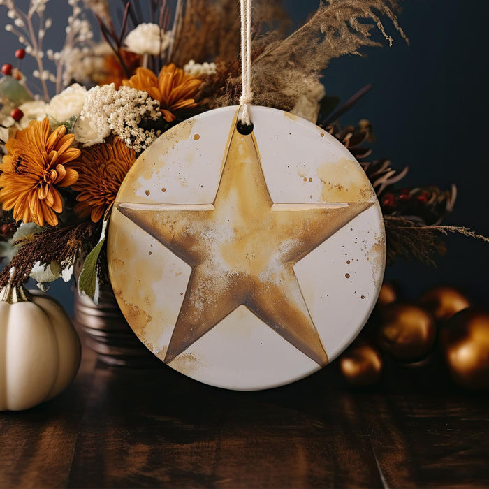 a star ornament sitting on top of a wooden table