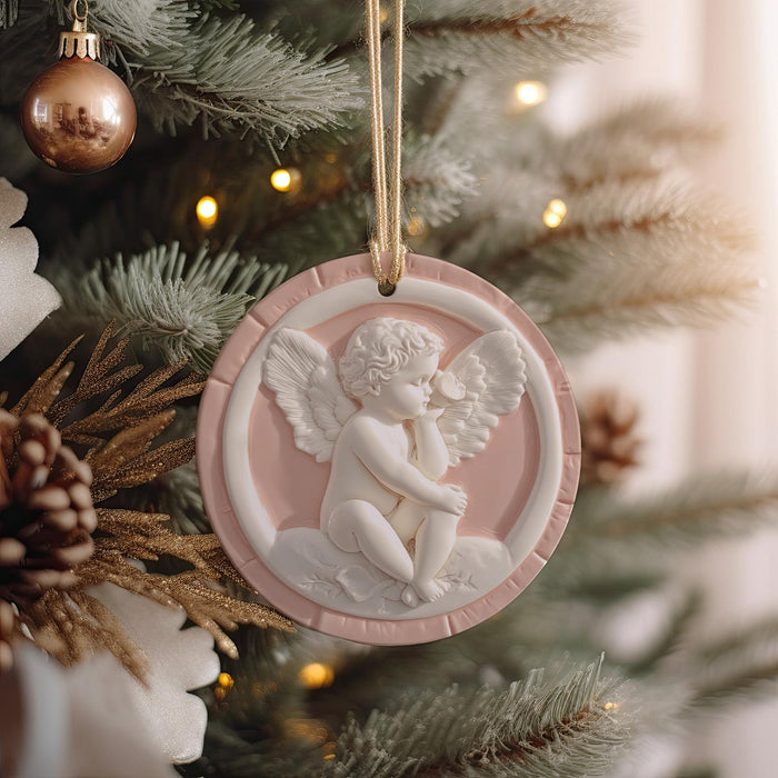 a christmas ornament hanging from a christmas tree