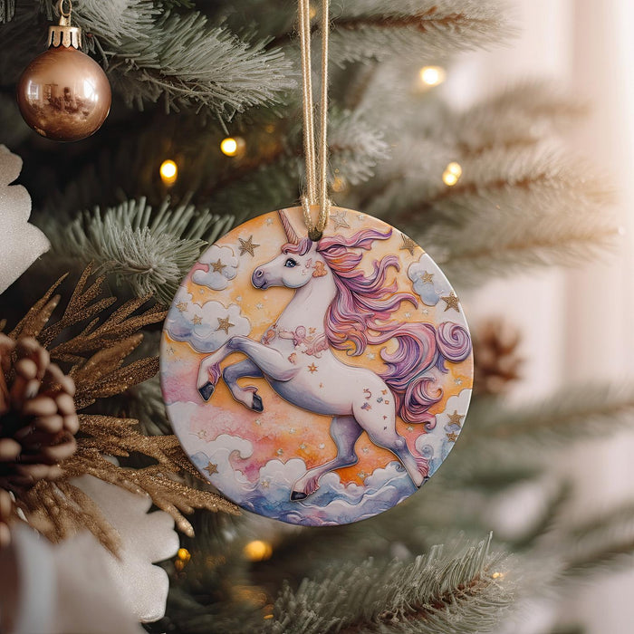 a christmas ornament hanging from a christmas tree