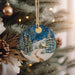 a christmas ornament hanging from a christmas tree