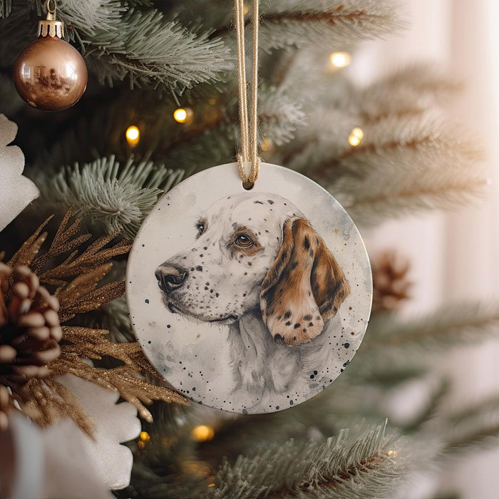 a dog ornament hanging from a christmas tree