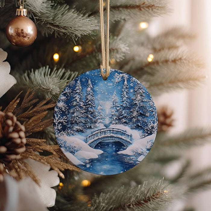 a christmas ornament hanging from a christmas tree