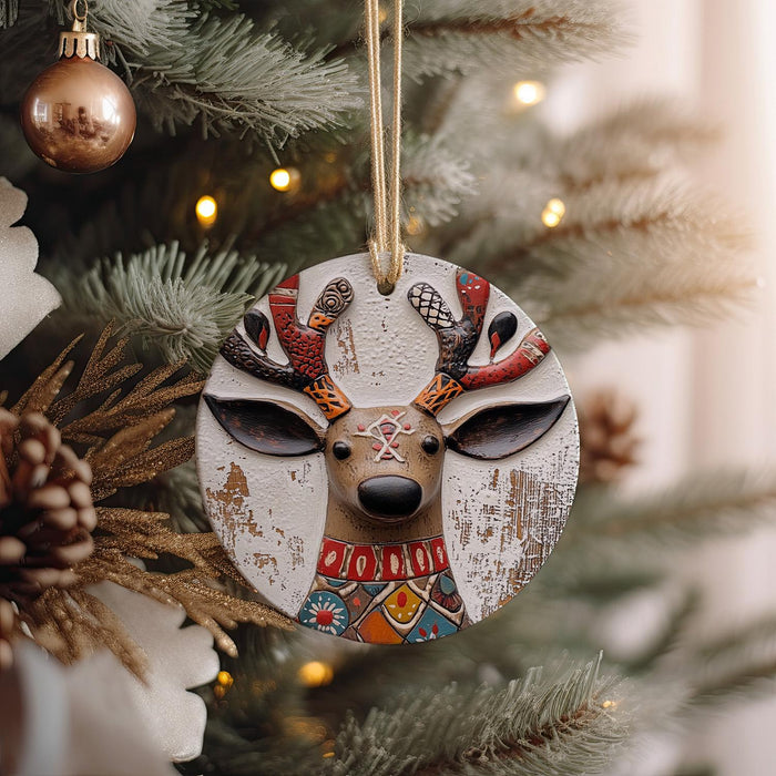 a christmas ornament hanging from a christmas tree
