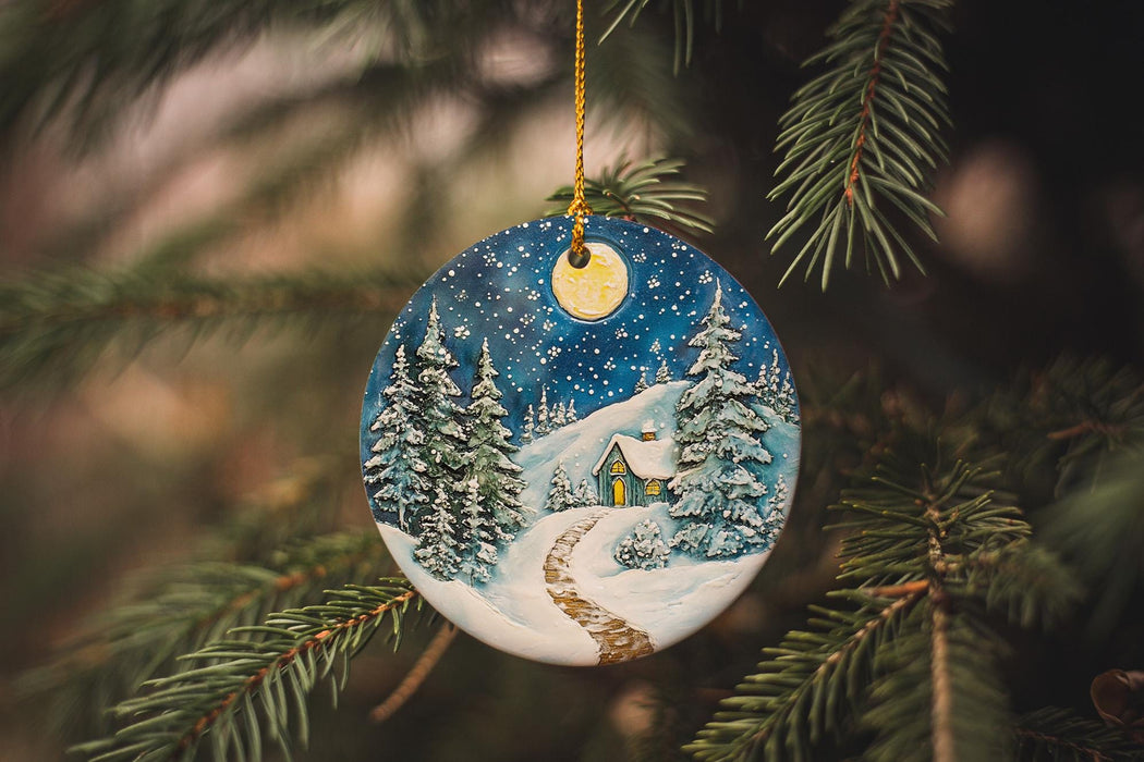 a christmas ornament hanging from a christmas tree