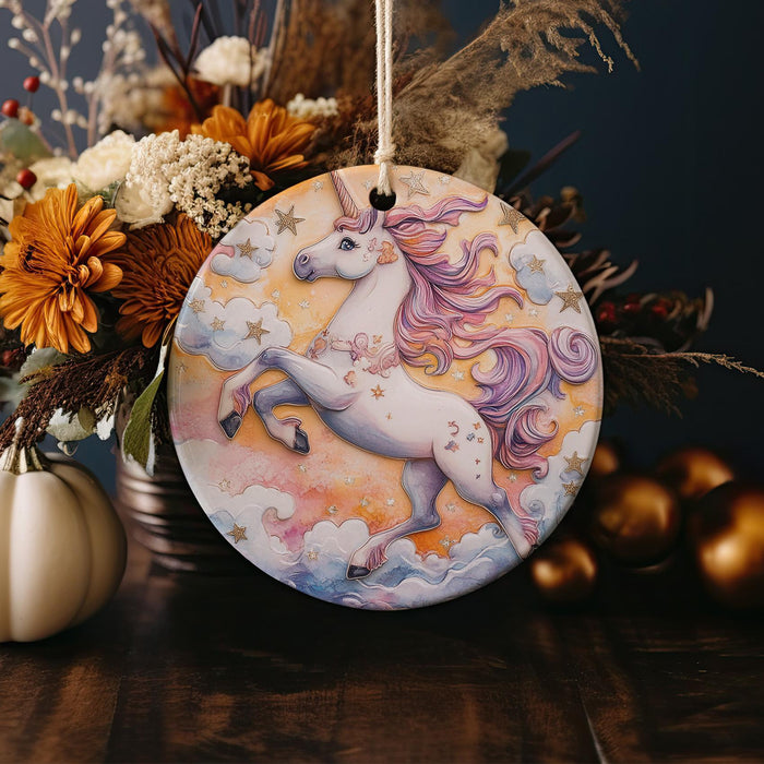 a ceramic ornament with a unicorn on it