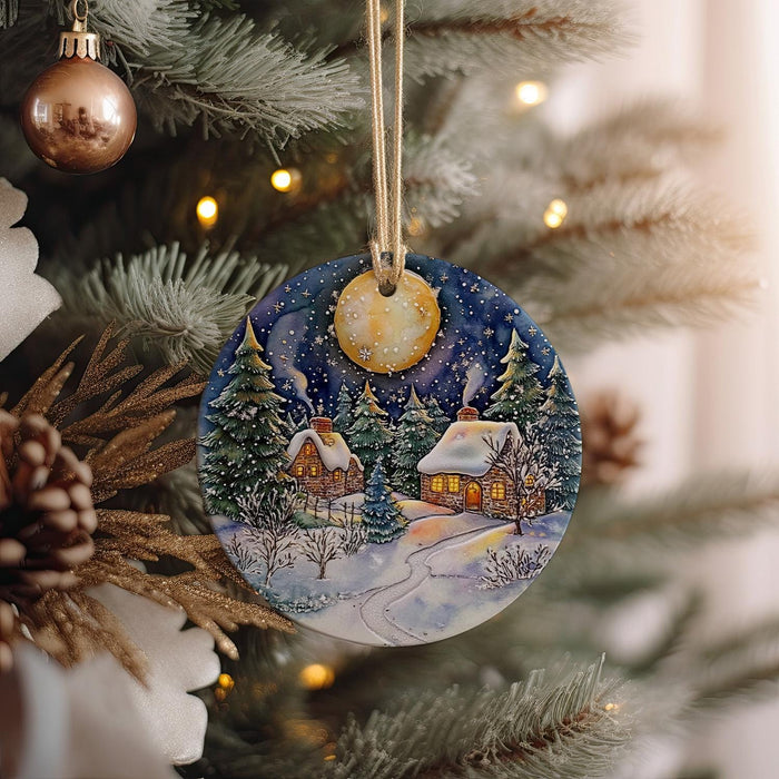 a christmas ornament hanging from a christmas tree