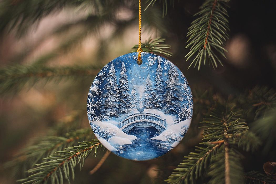 a christmas ornament hanging from a tree