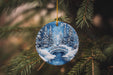a christmas ornament hanging from a tree