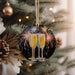 a christmas tree with two glasses of champagne