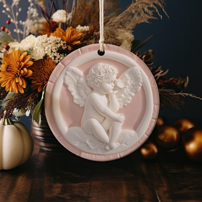 a ceramic angel ornament sitting on a table