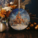 a christmas ornament with a castle on it
