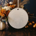 a white plate sitting on top of a wooden table