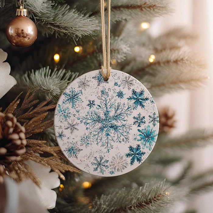 a christmas ornament hanging from a christmas tree