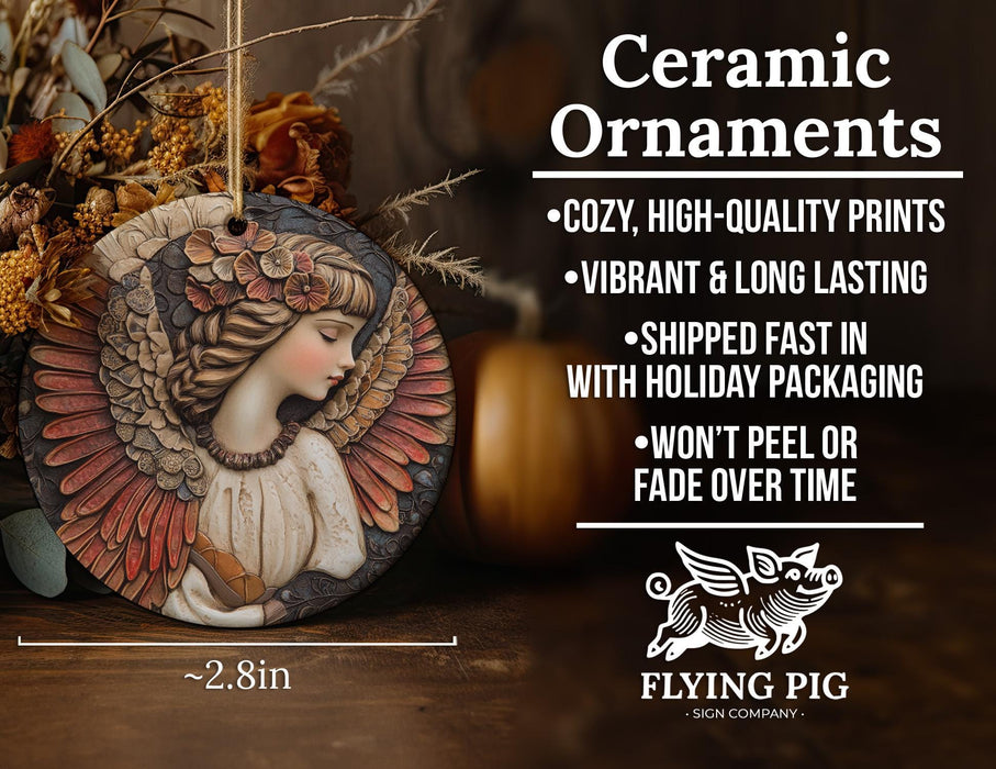 a ceramic ornament with a woman's face on it