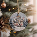 a christmas ornament hanging from a christmas tree