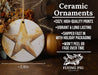 a ceramic star ornament hanging from a string