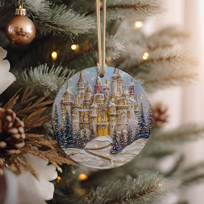 a christmas ornament hanging from a christmas tree