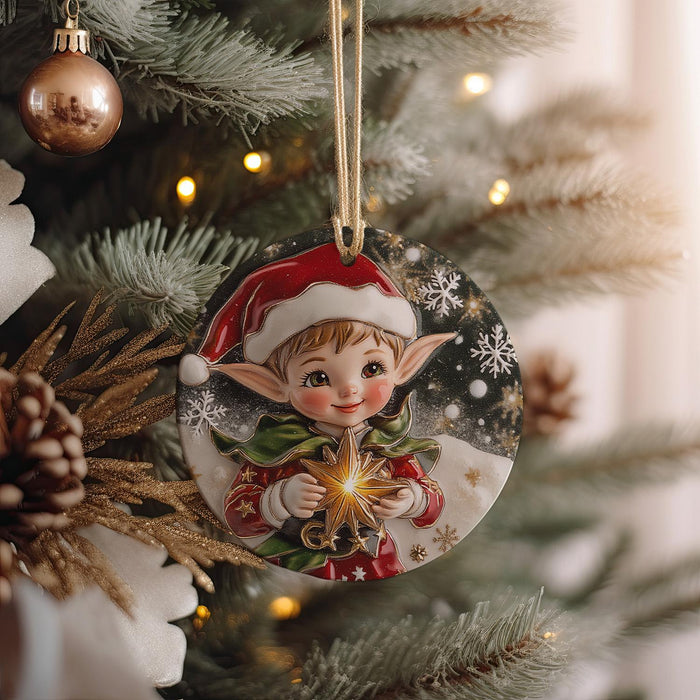 a christmas ornament hanging from a christmas tree