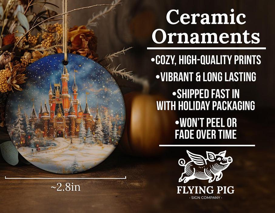 a ceramic ornament with a castle on it