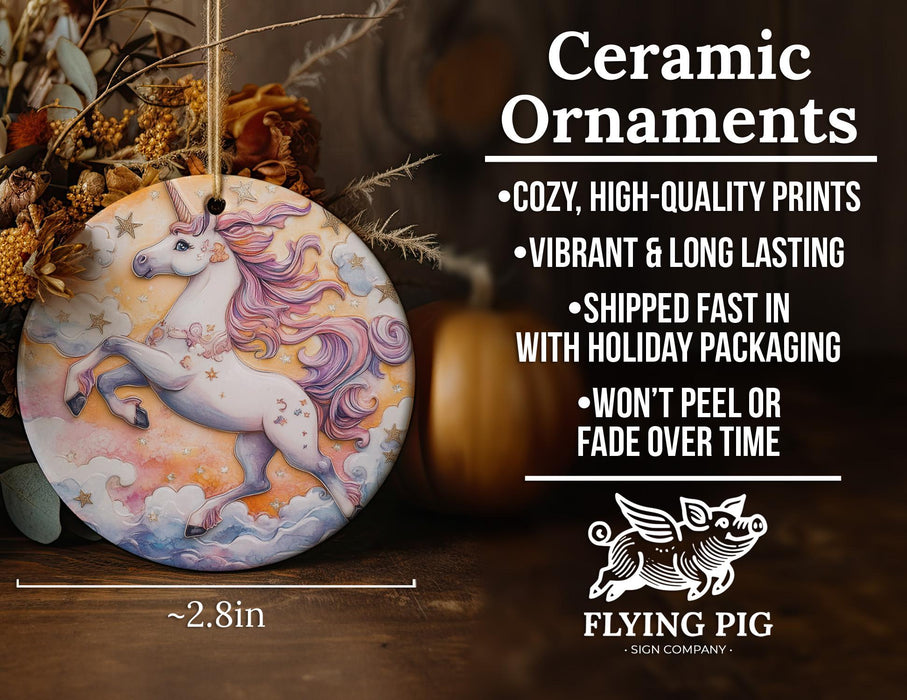 a ceramic ornament with a unicorn on it