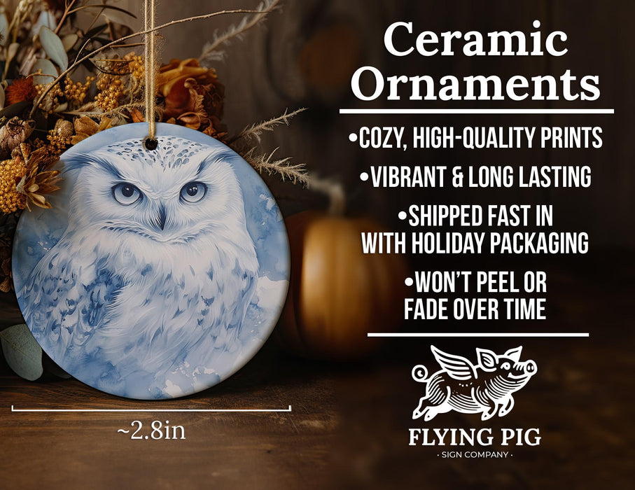 a ceramic ornament with a picture of an owl on it