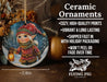 a ceramic ornament with a picture of a little girl holding a lantern