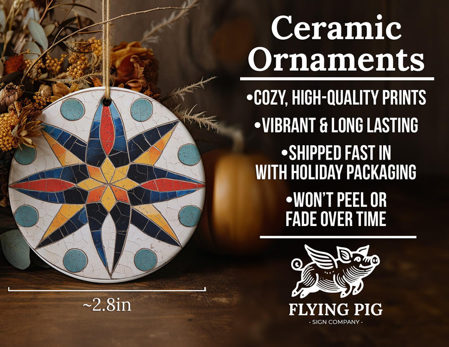 a ceramic ornament with a star design on it