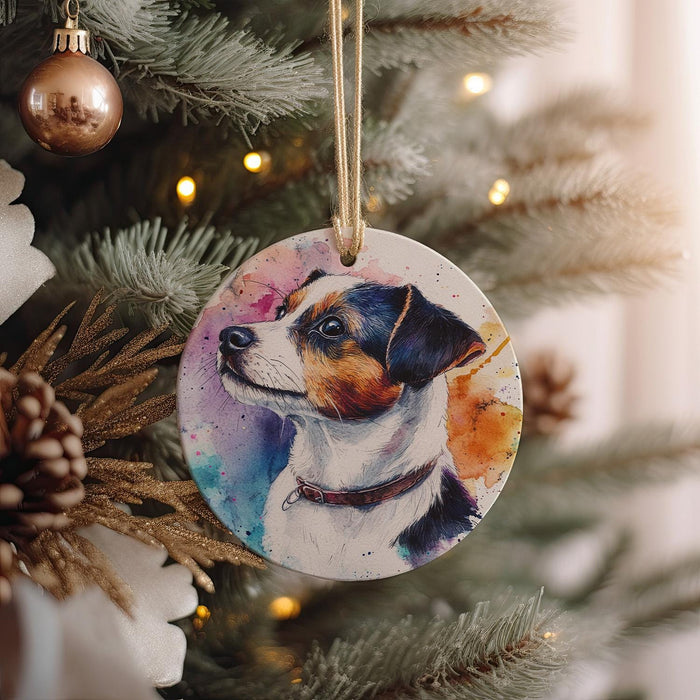 a dog ornament hanging from a christmas tree