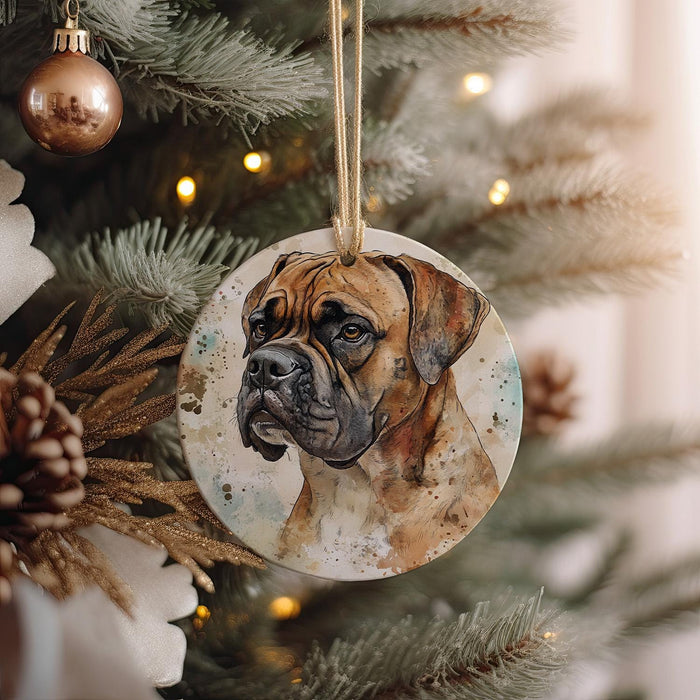 a dog ornament hanging from a christmas tree