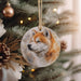 a christmas ornament with a picture of a fox on it