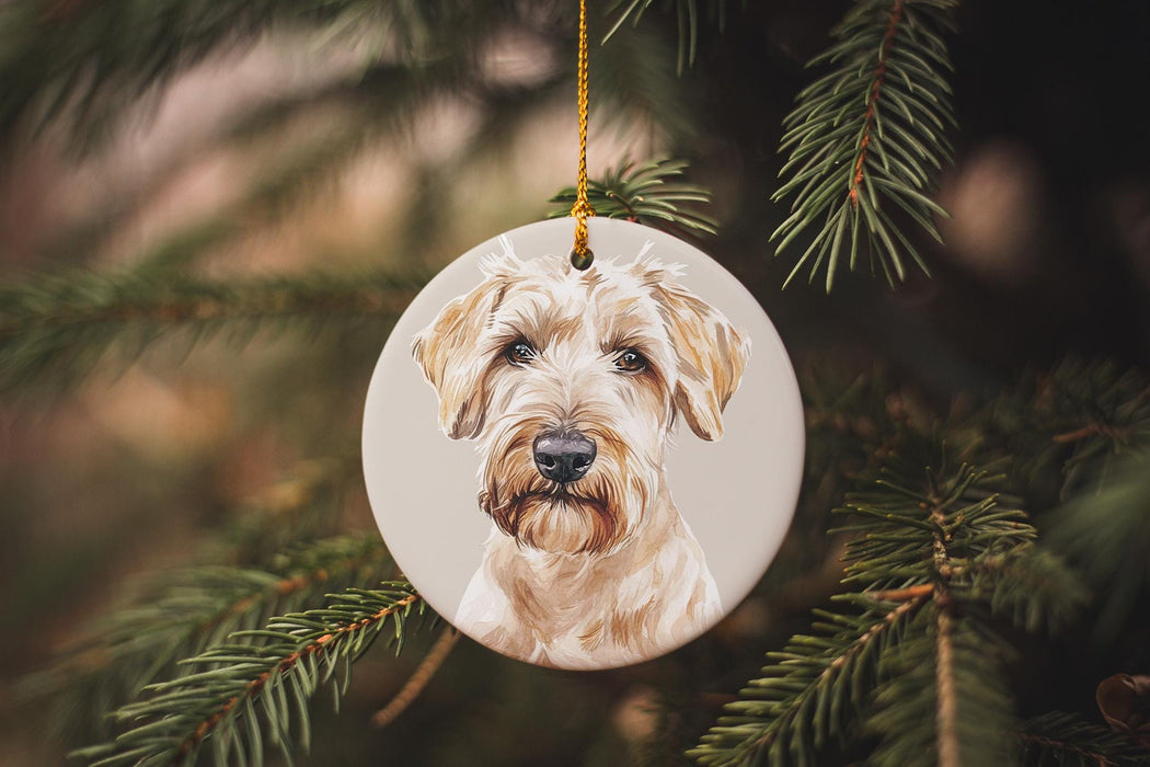 a dog ornament hanging from a christmas tree