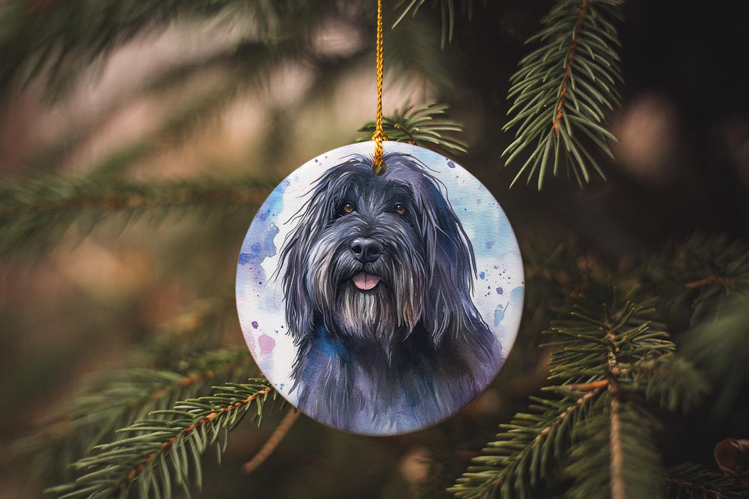 a dog ornament hanging from a christmas tree
