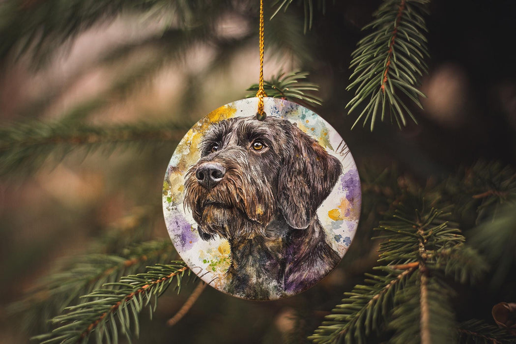 a dog ornament hanging from a christmas tree