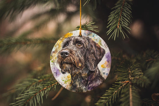 a dog ornament hanging from a christmas tree