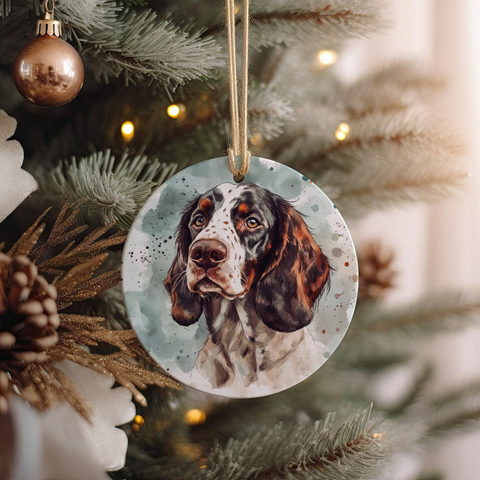 a christmas ornament with a picture of a dog on it