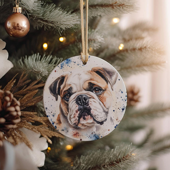 a dog ornament hanging from a christmas tree
