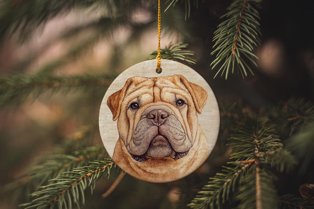 a wooden ornament with a picture of a dog on it