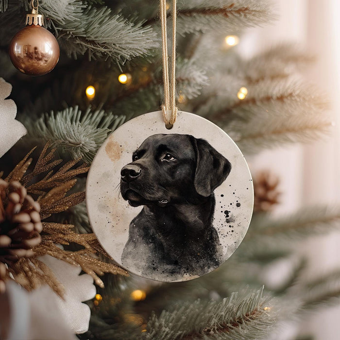 a black dog ornament hanging from a christmas tree