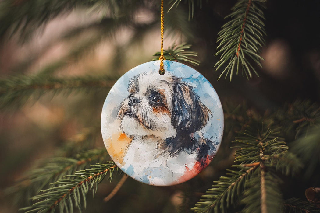 a dog ornament hanging from a christmas tree