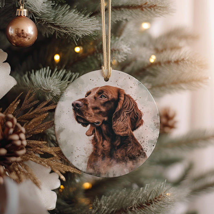 a brown dog ornament hanging from a christmas tree