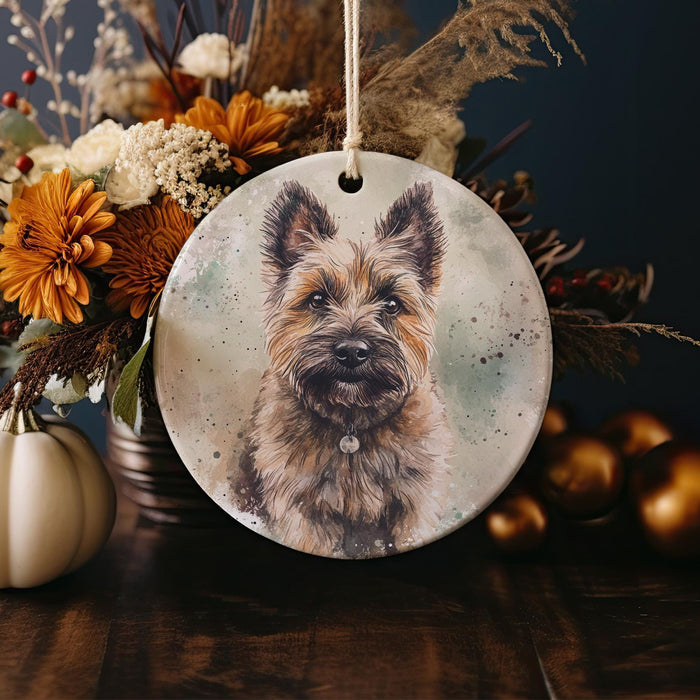 a ceramic ornament with a picture of a dog
