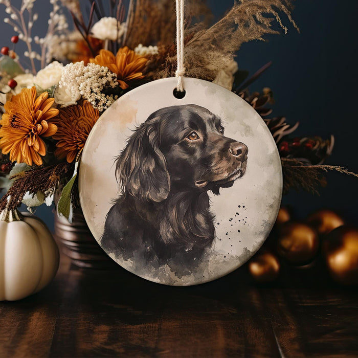 a ceramic ornament with a picture of a dog on it