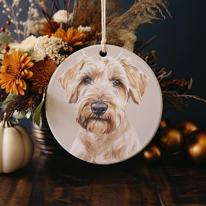a ceramic ornament with a picture of a dog on it