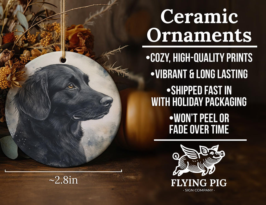 a ceramic ornament with a black dog on it