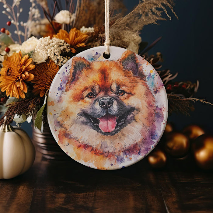 a ceramic ornament with a picture of a dog on it