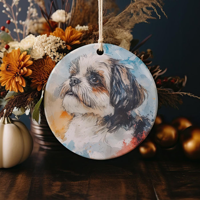 a ceramic ornament with a picture of a dog on it