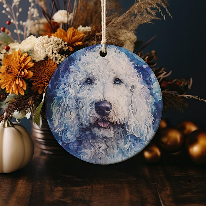 a ceramic ornament with a picture of a dog on it
